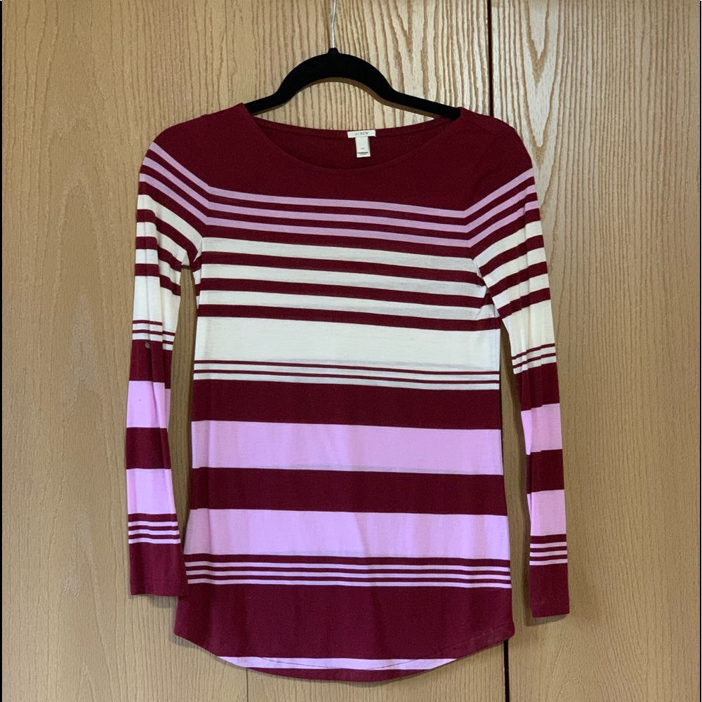 J. Crew striped maroon, pink and cream tee